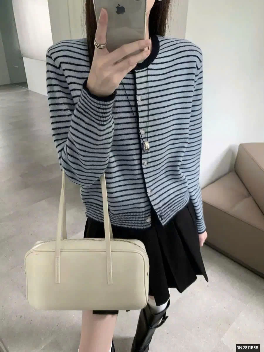 CARDIGAN LEN KẺ PHỐI MÀU VIỀN