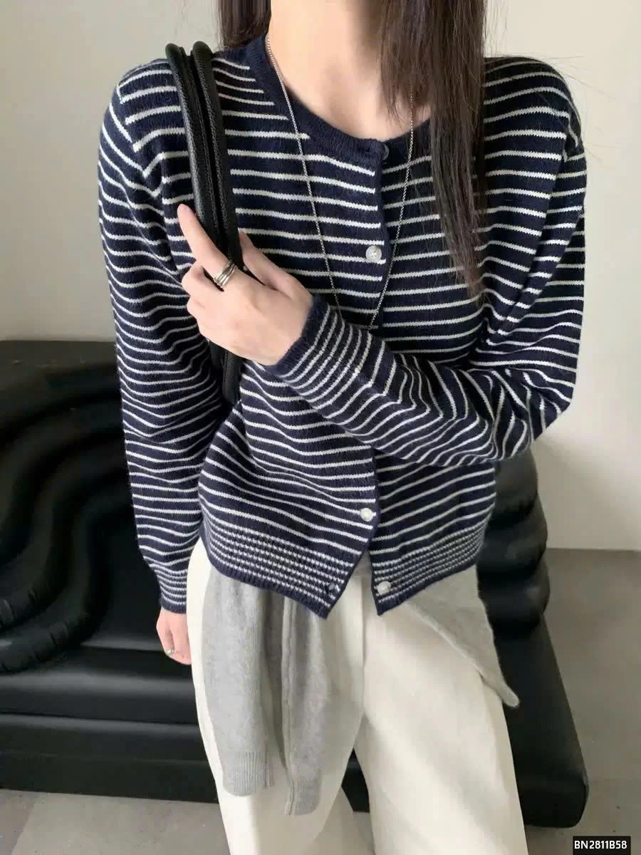 CARDIGAN LEN KẺ PHỐI MÀU VIỀN