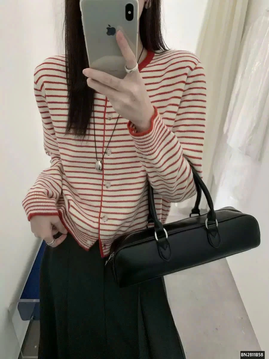 CARDIGAN LEN KẺ PHỐI MÀU VIỀN