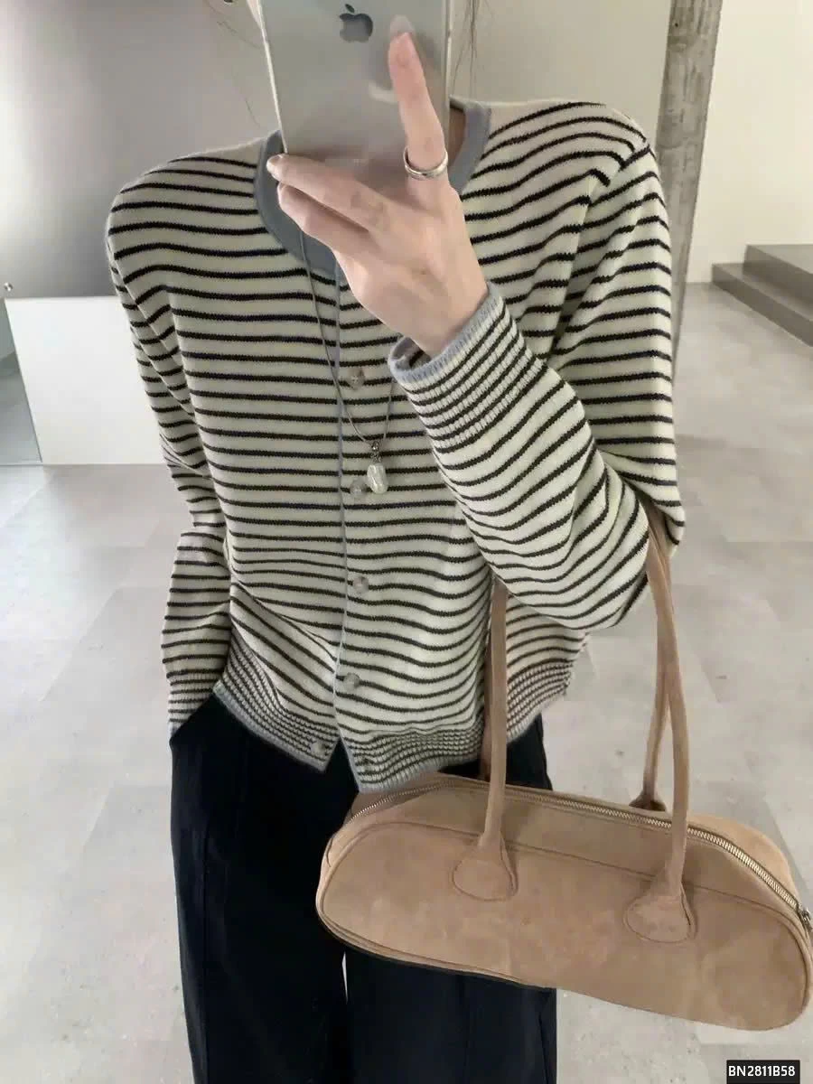 CARDIGAN LEN KẺ PHỐI MÀU VIỀN