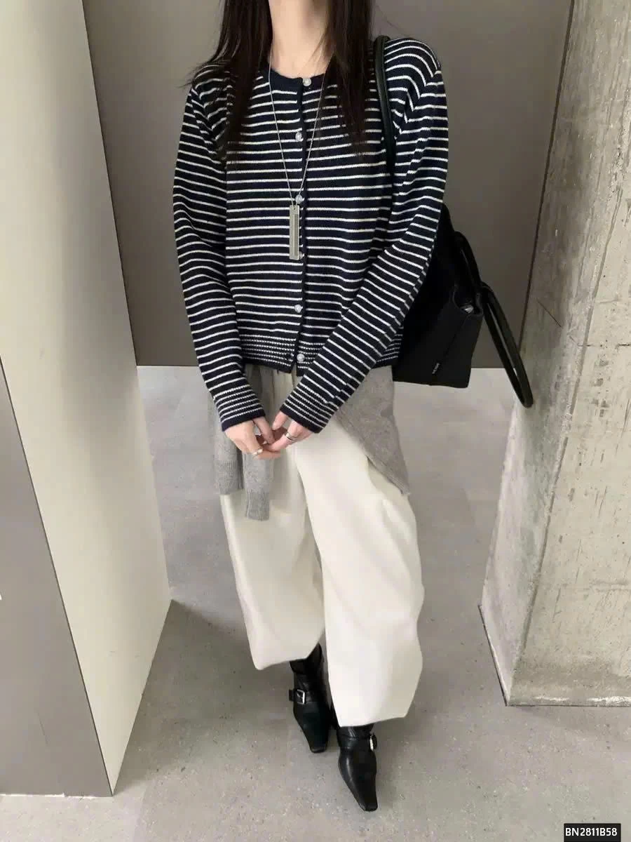 CARDIGAN LEN KẺ PHỐI MÀU VIỀN