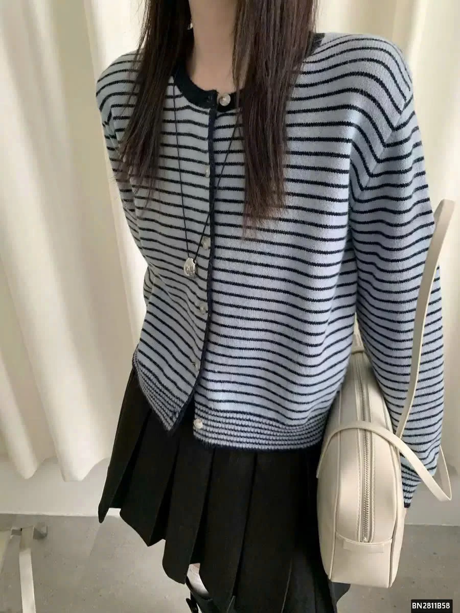 CARDIGAN LEN KẺ PHỐI MÀU VIỀN