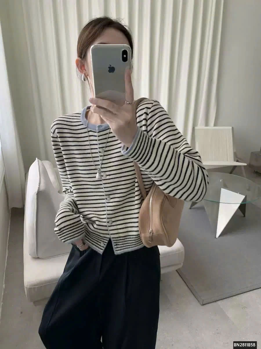 CARDIGAN LEN KẺ PHỐI MÀU VIỀN