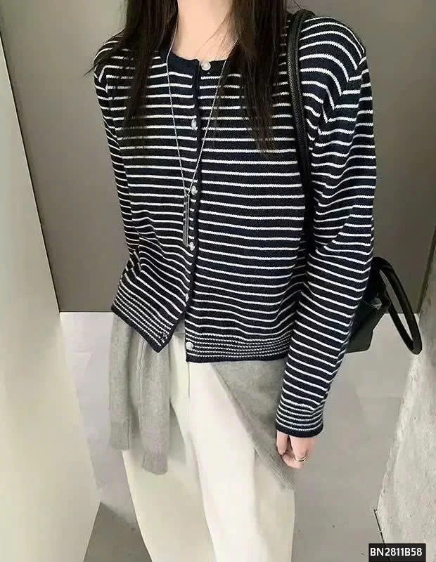 CARDIGAN LEN KẺ PHỐI MÀU VIỀN