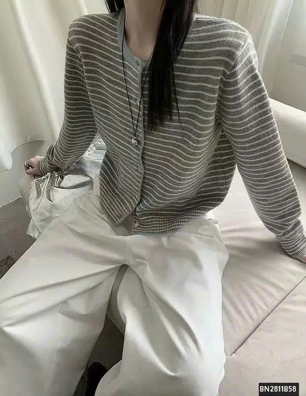 CARDIGAN LEN KẺ PHỐI MÀU VIỀN