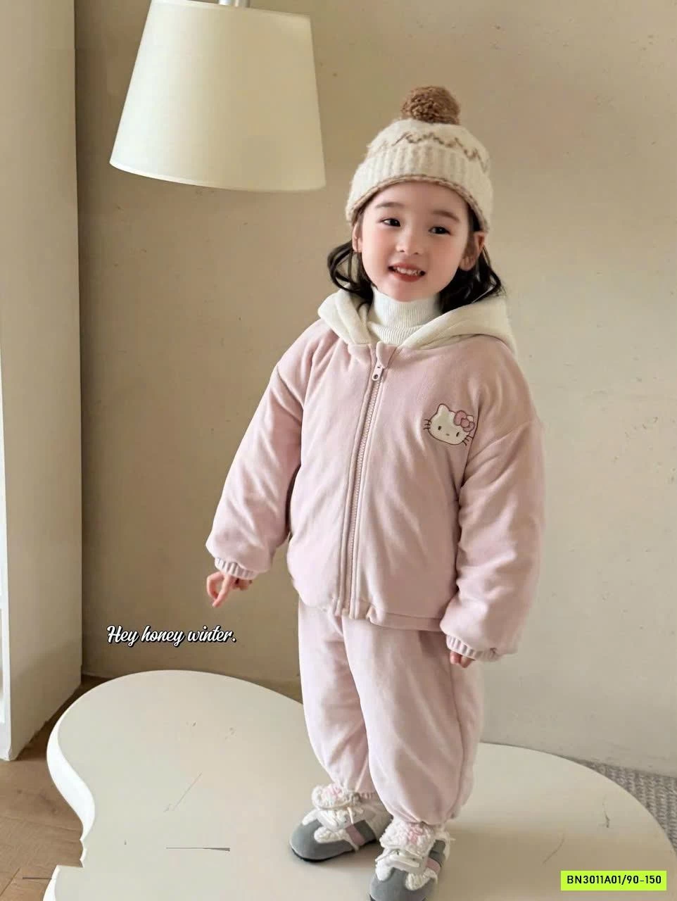 BỘ NỈ ÁO KHOÁC HỒNG KITTY