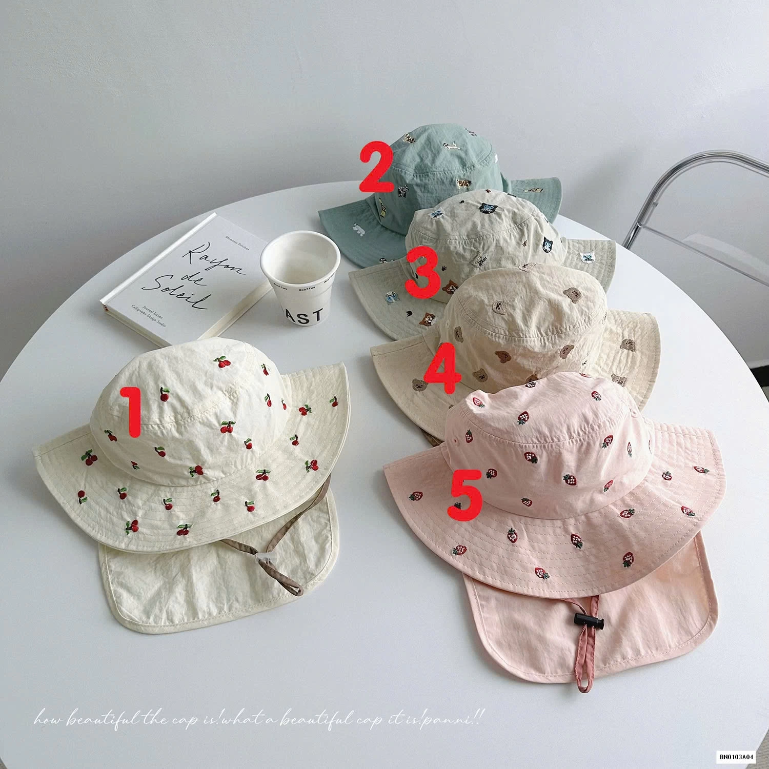 MŨ BÈO THÊU HÌNH KÈM VẠT CHE