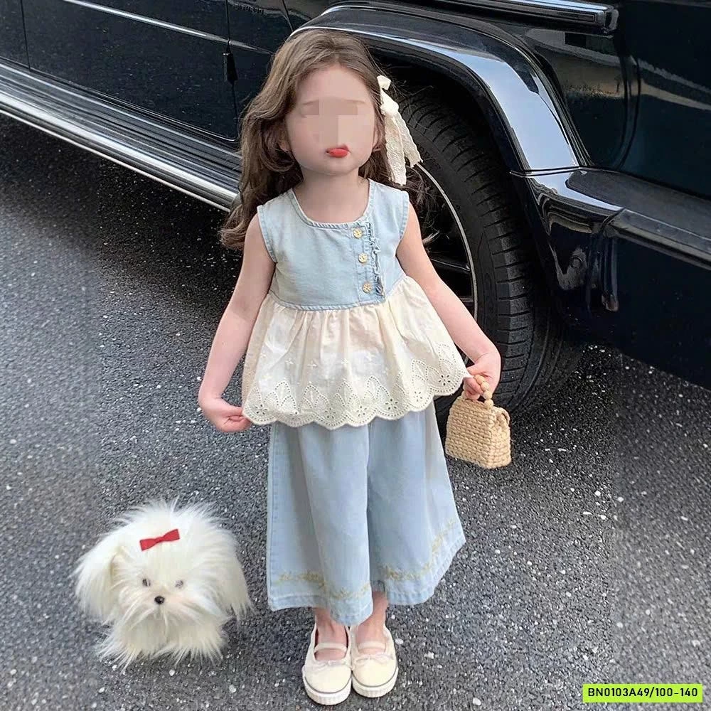 SÉT DENIM ỐNG RỘNG PHỐI REN