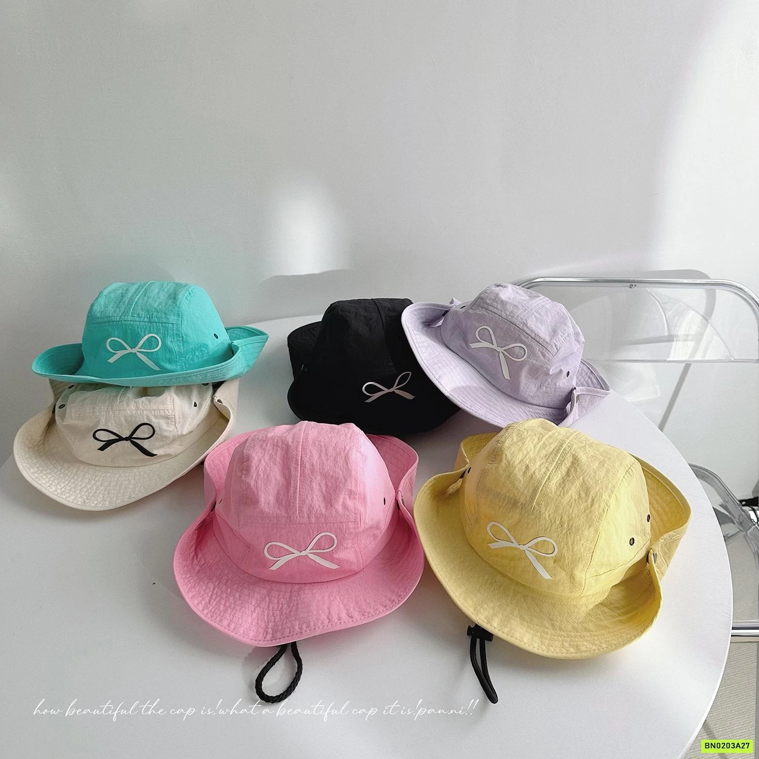 MŨ BÈO THÊU NƠ CHO BÉ