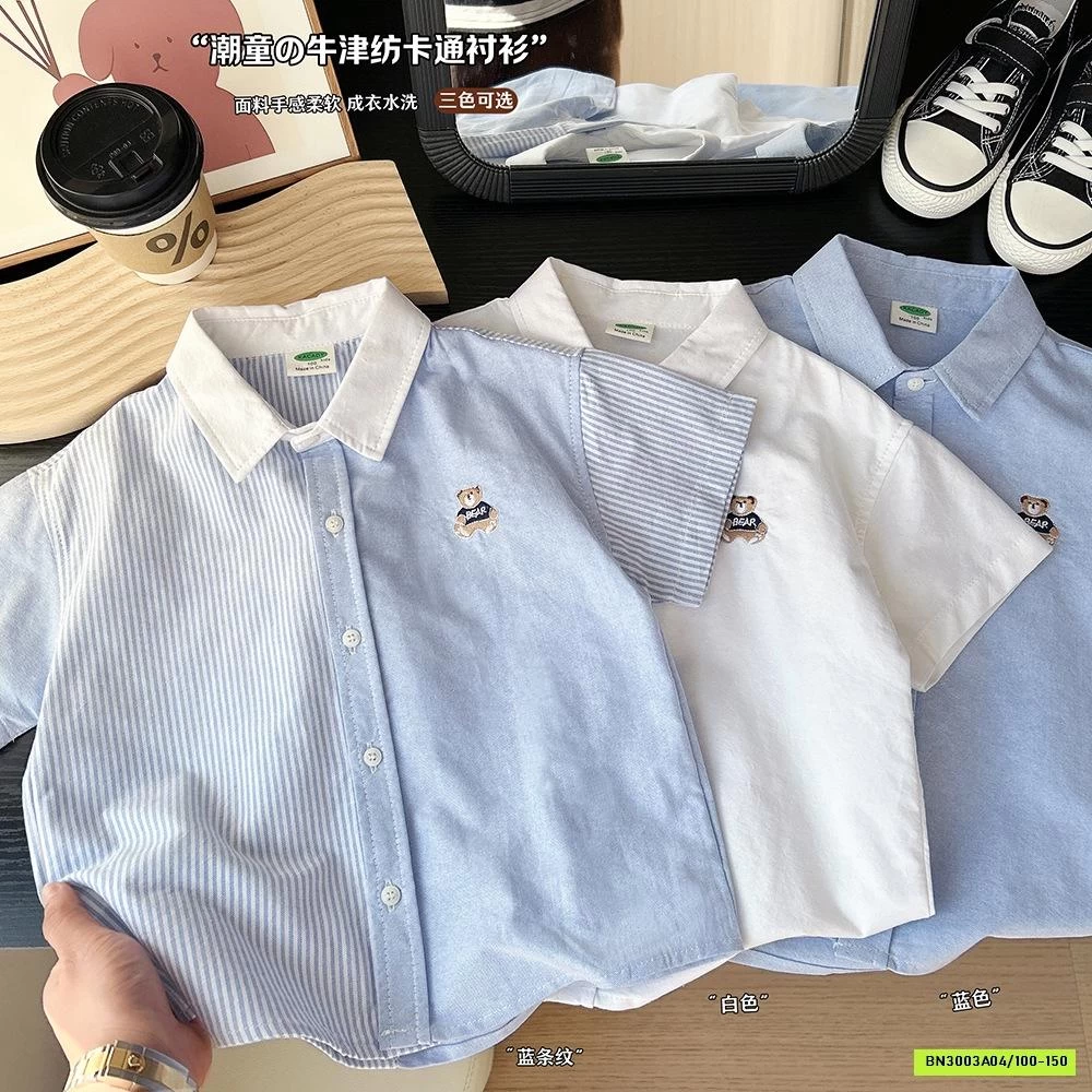 SƠ MI NGẮN TAY THÊU GẤU