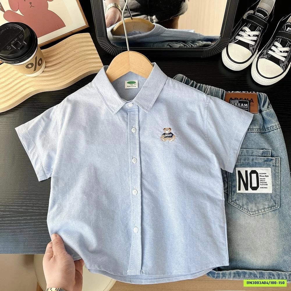 SƠ MI NGẮN TAY THÊU GẤU