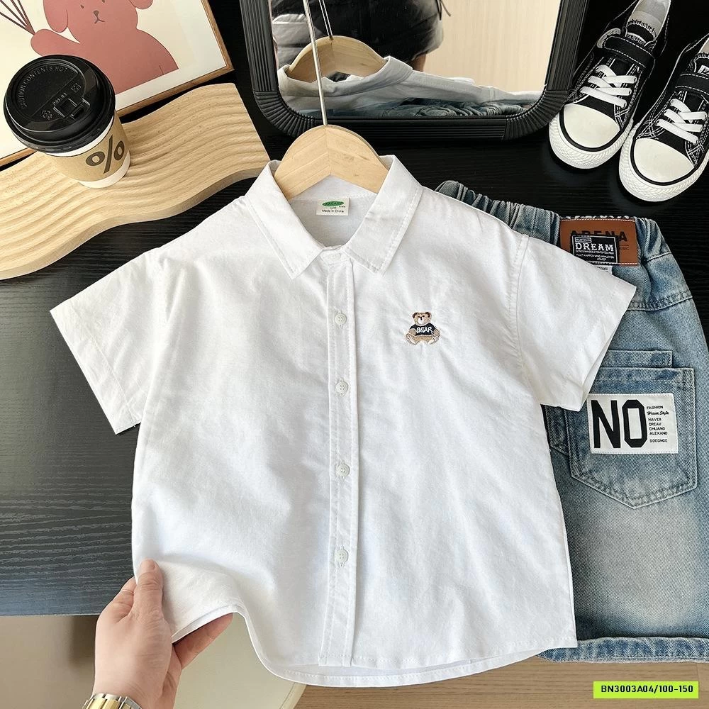 SƠ MI NGẮN TAY THÊU GẤU