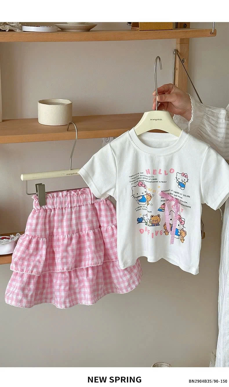 SET ÁO PHÔNG HELLO MIX CHÂN VÁY CARO BÉ GÁI