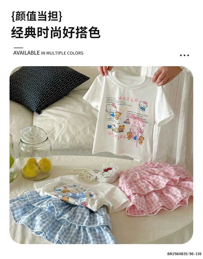 SET ÁO PHÔNG HELLO MIX CHÂN VÁY CARO BÉ GÁI