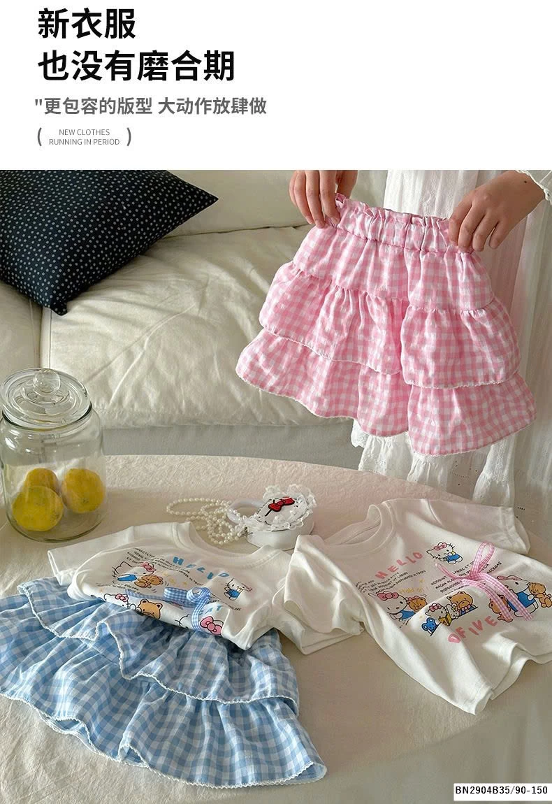 SET ÁO PHÔNG HELLO MIX CHÂN VÁY CARO BÉ GÁI