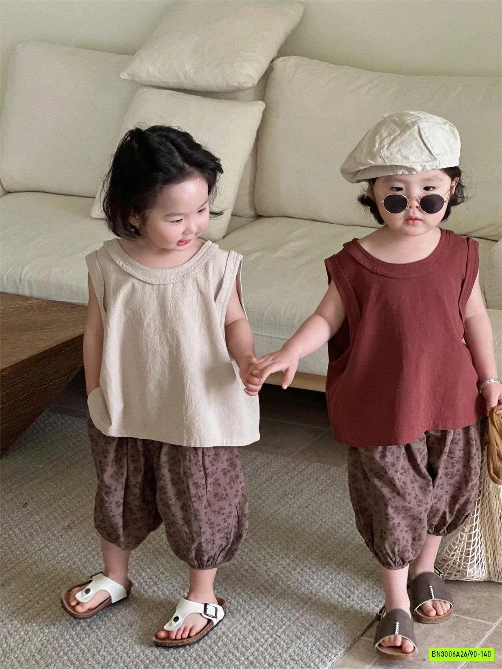 ÁO SÁT NÁCH MIX QUẦN BÍ HOA VINTAGE