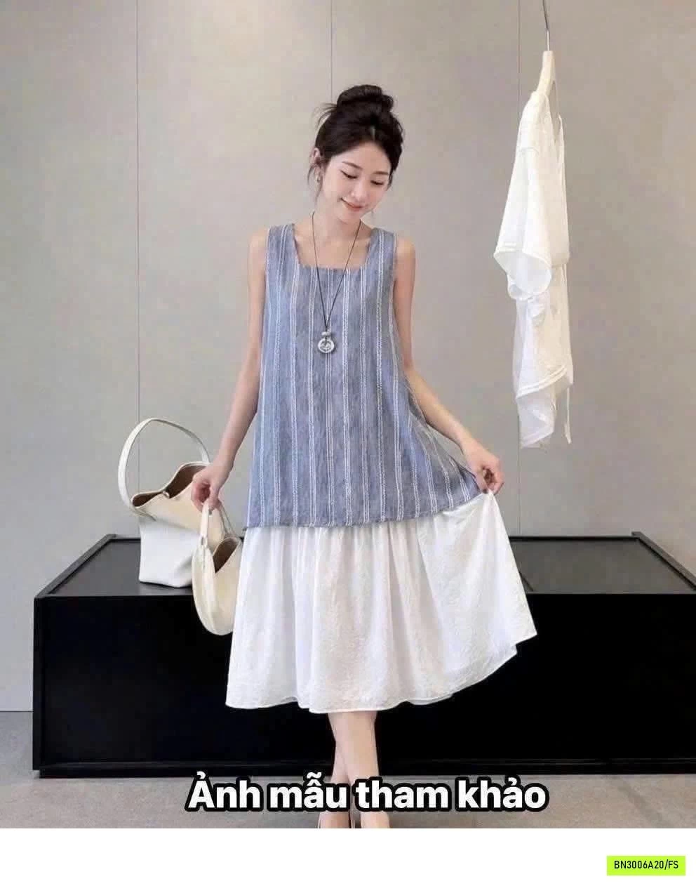 VÁY SÁT NÁCH PHỐI KẺ XANH NHÀ #ANNA