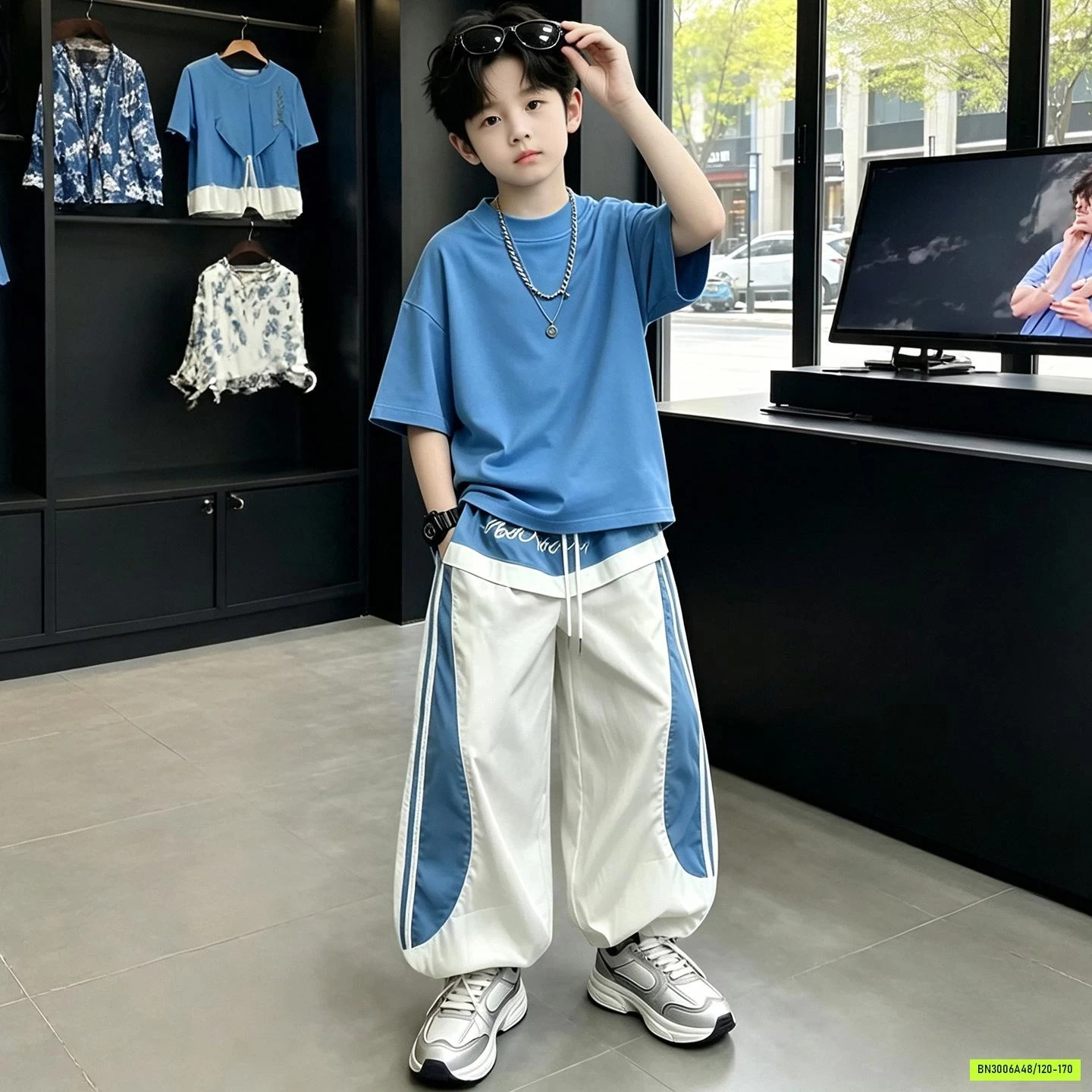 SÉT ÁO XANH MIX JOGGER GIÓ BÉ TRAI