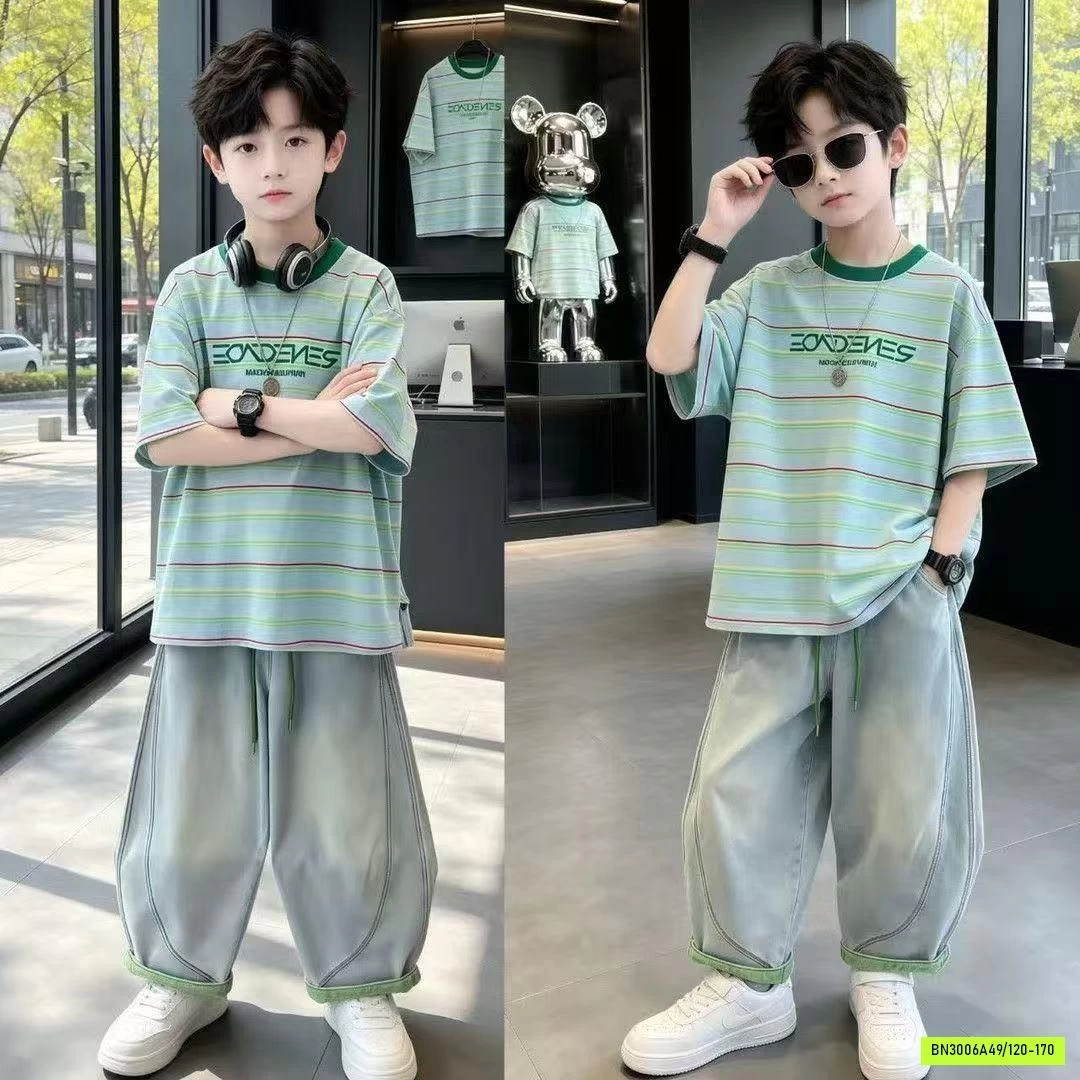 SÉT ÁO KẺ MIX JEANS BAGGY BT