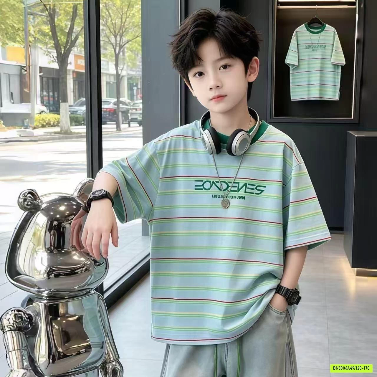 SÉT ÁO KẺ MIX JEANS BAGGY BT