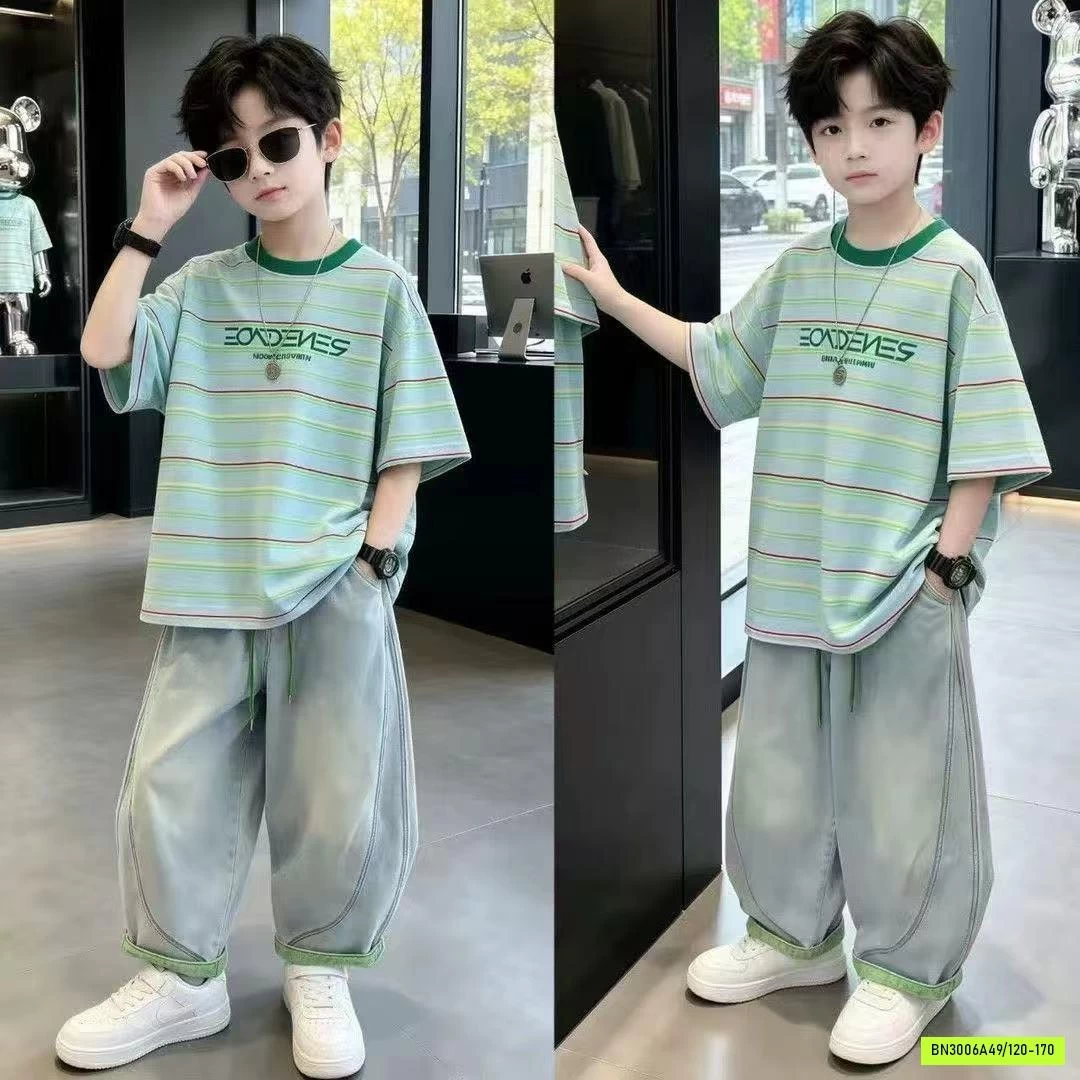 SÉT ÁO KẺ MIX JEANS BAGGY BT