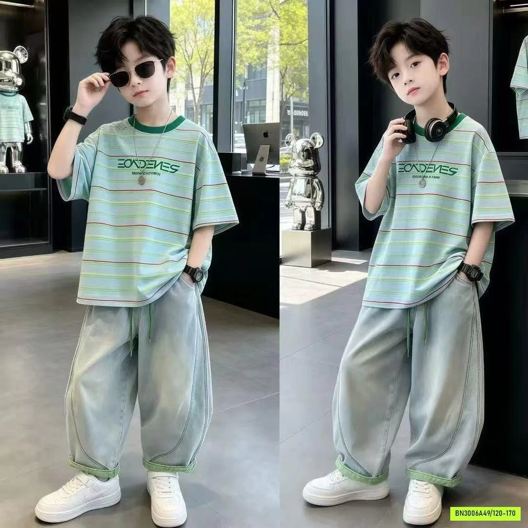 SÉT ÁO KẺ MIX JEANS BAGGY BT