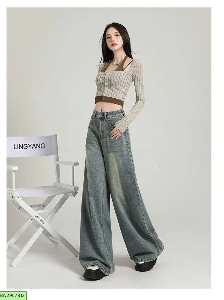 QUẦN JEAN ỐNG RỘNG BẠC MÀU