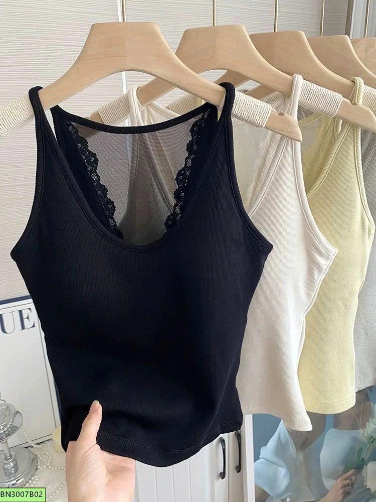 ÁO 2 DÂY COTTON VIỀN REN LƯNG