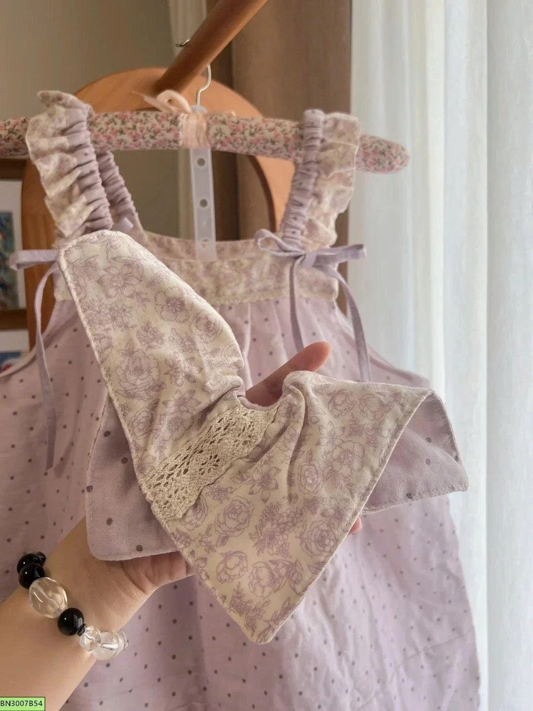 SÉT 2 DÂY HỒNG CHẤM BI MẶC NHÀ
