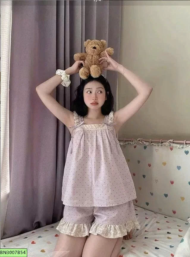 SÉT 2 DÂY HỒNG CHẤM BI MẶC NHÀ