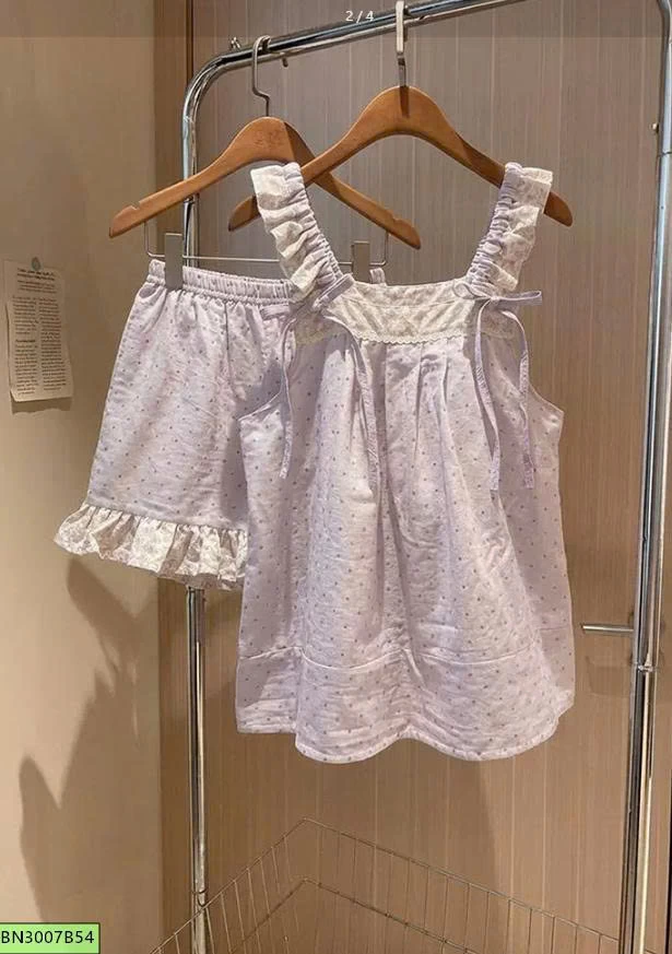 SÉT 2 DÂY HỒNG CHẤM BI MẶC NHÀ