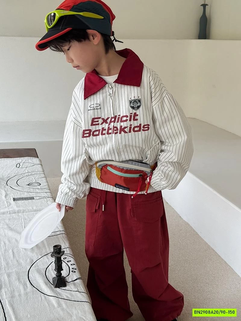 KHOÁC GIÓ SỌC CỔ PHỐI MÀU ĐỎ