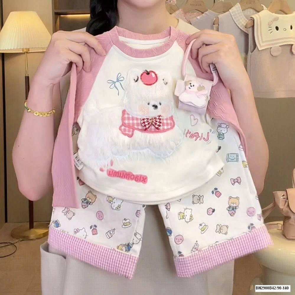 SET ÁO PHỐI MÀU MIX QUẦN SUÔNG HOẠT HÌNH