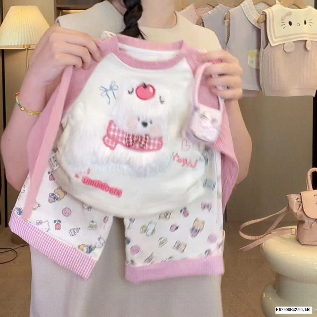 SET ÁO PHỐI MÀU MIX QUẦN SUÔNG HOẠT HÌNH