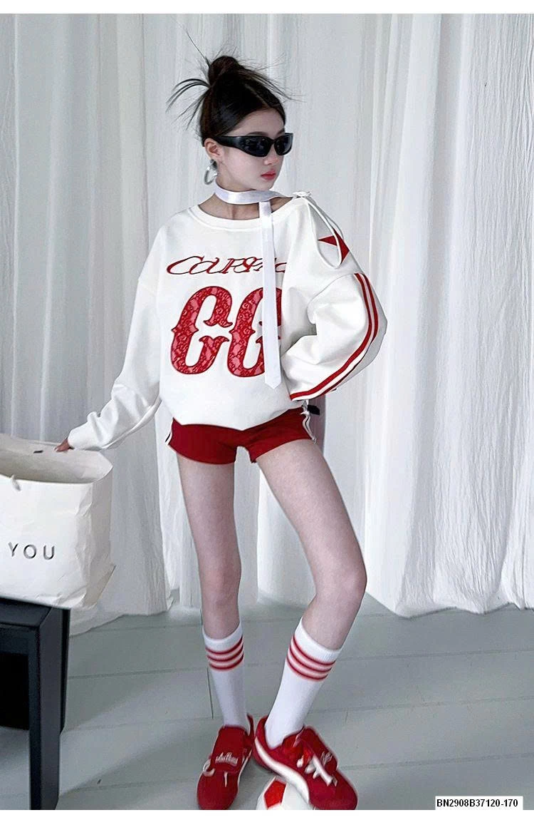 SÉT ÁO NỈ CÁ TÍNH DÁNG RỘNG MIX QUẦN SHORT ĐỎ