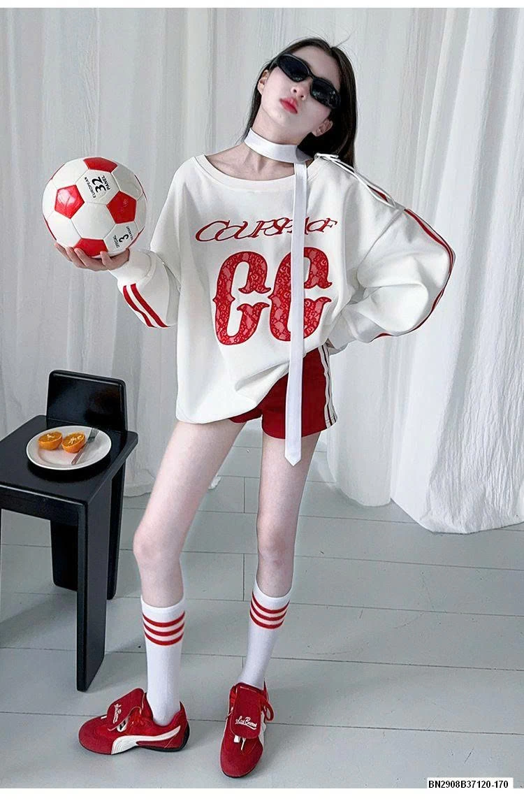 SÉT ÁO NỈ CÁ TÍNH DÁNG RỘNG MIX QUẦN SHORT ĐỎ