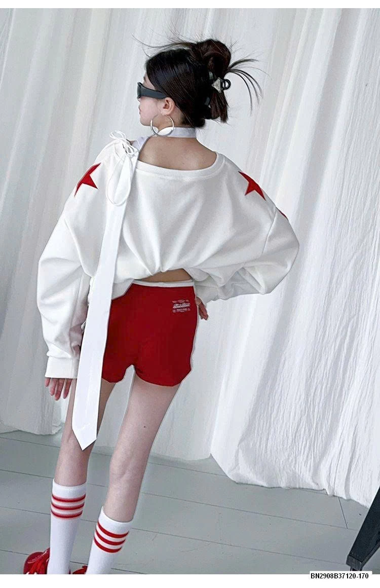 SÉT ÁO NỈ CÁ TÍNH DÁNG RỘNG MIX QUẦN SHORT ĐỎ