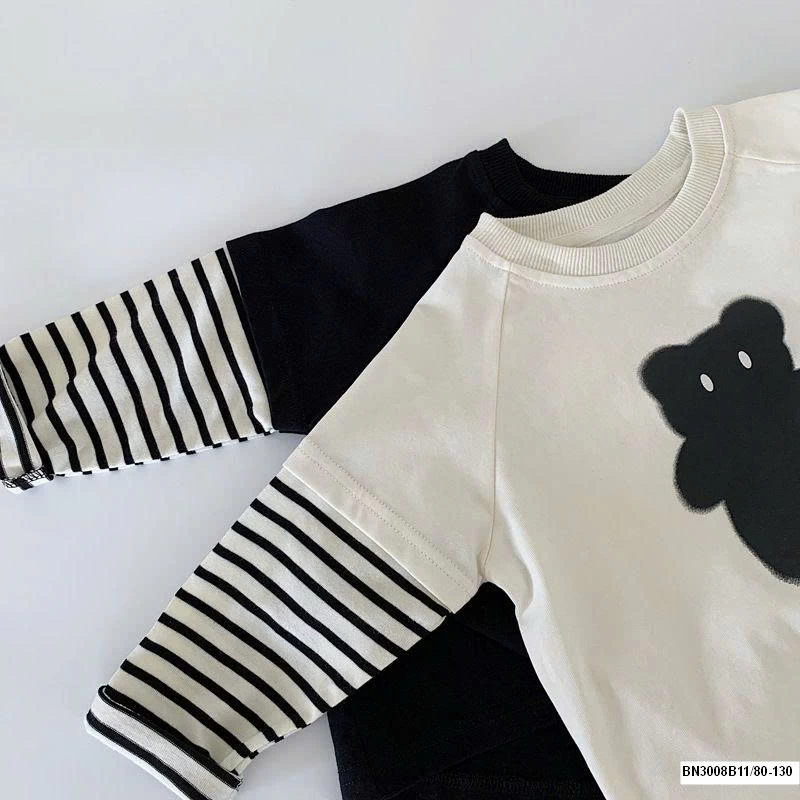 ÁO THUN GẤU TAY KẺ