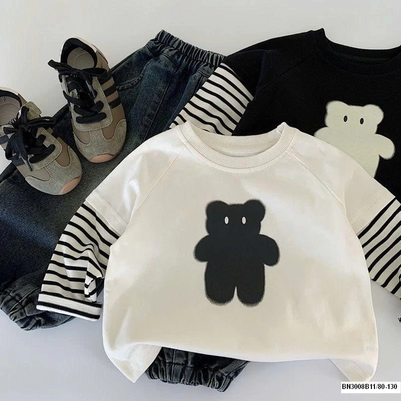 ÁO THUN GẤU TAY KẺ