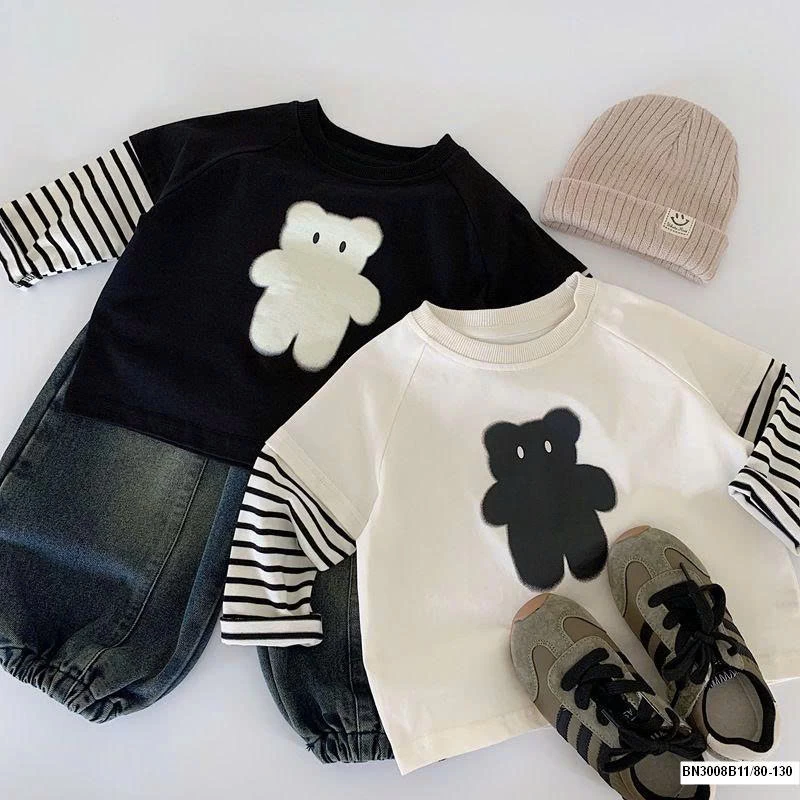 ÁO THUN GẤU TAY KẺ