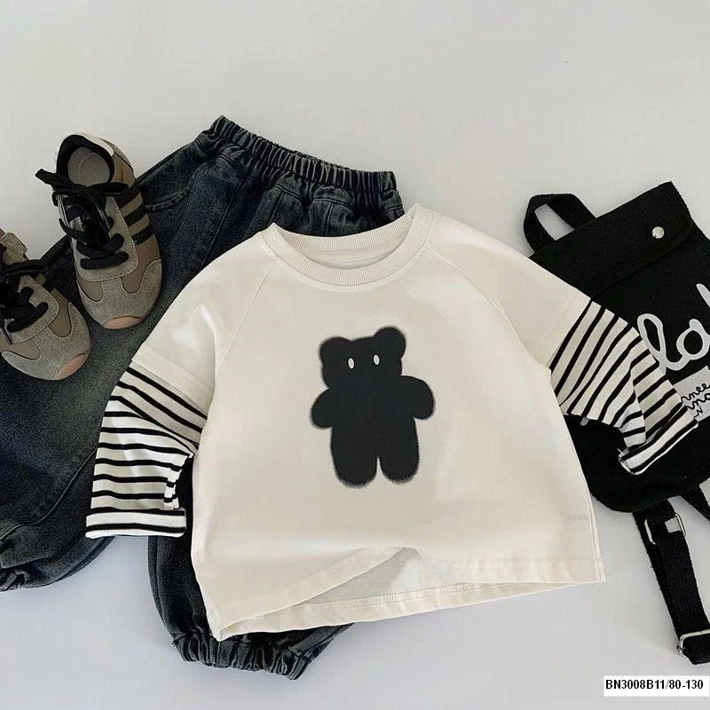 ÁO THUN GẤU TAY KẺ