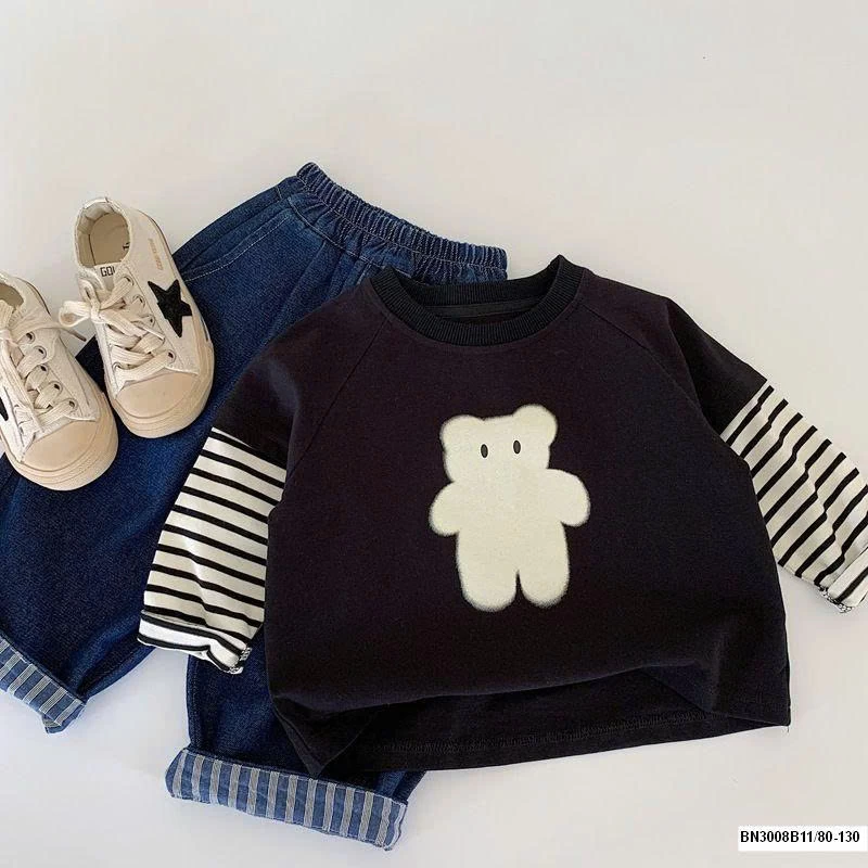 ÁO THUN GẤU TAY KẺ