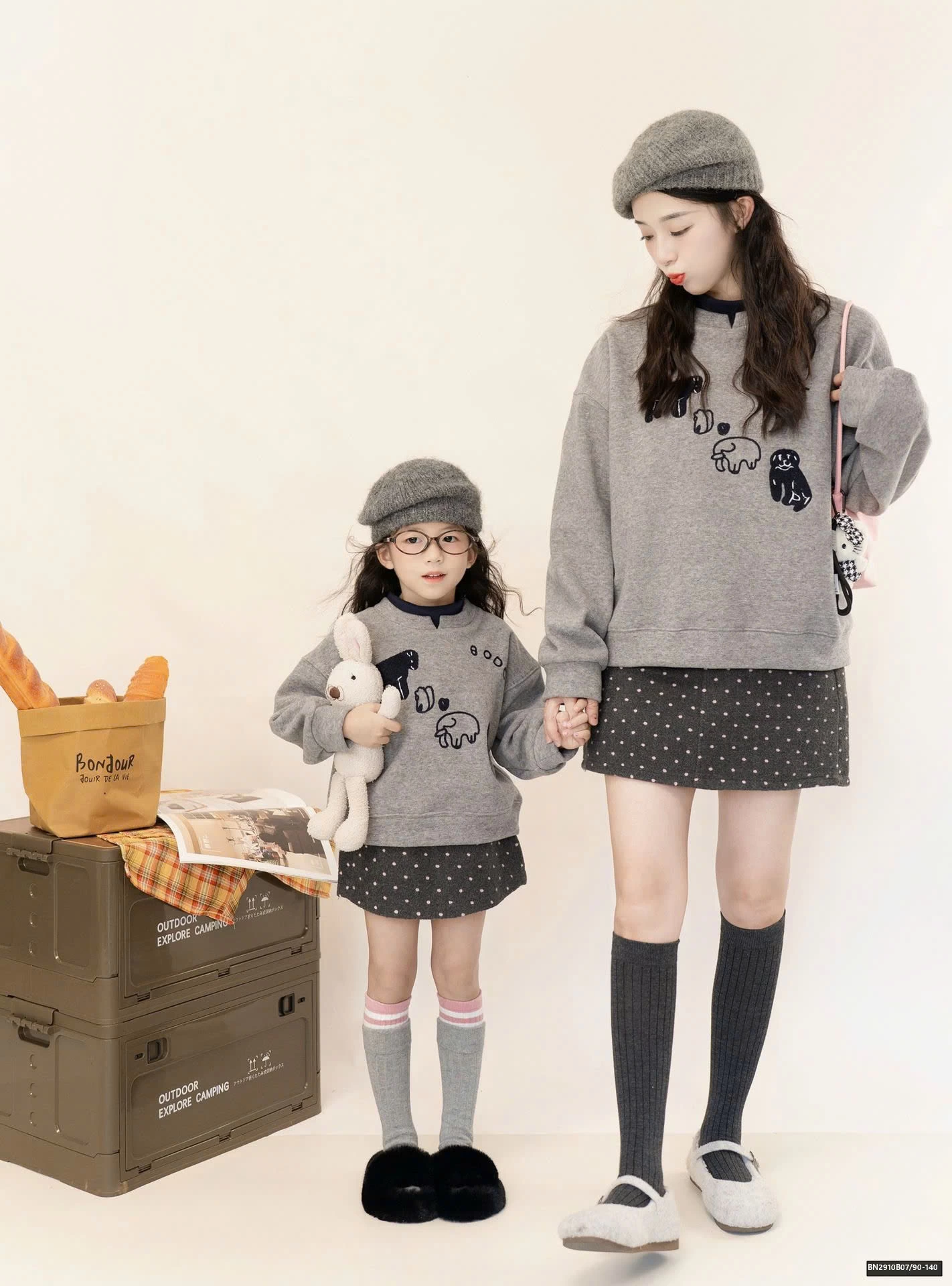 SÉT ÁO LEN XÁM MIX CHÂN VÁY CHẤM BI