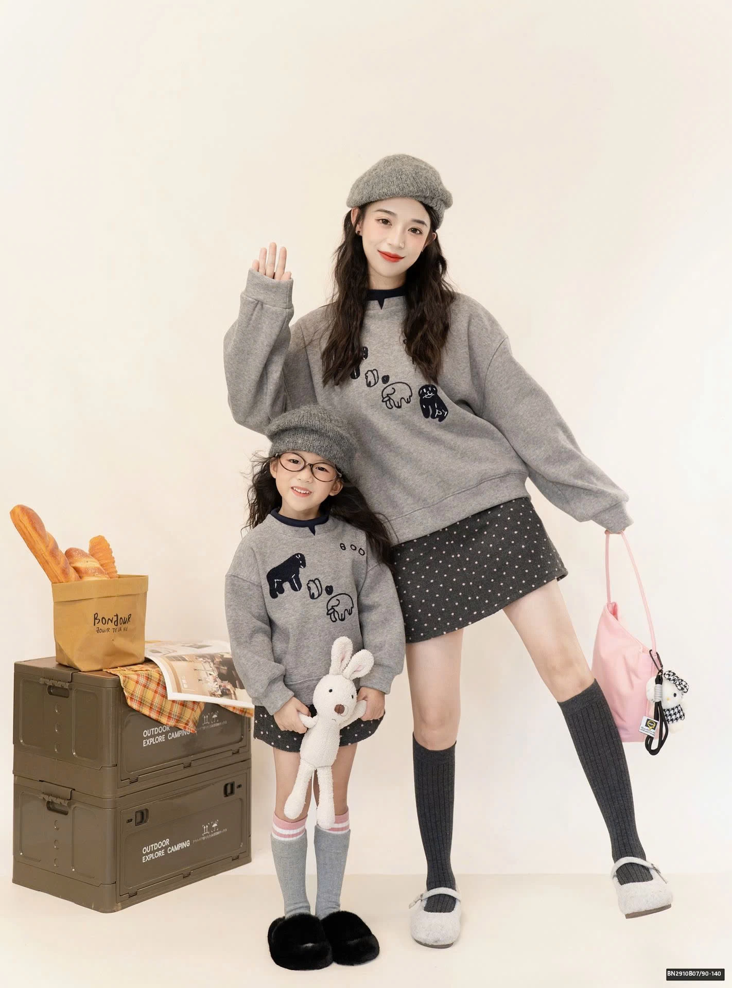 SÉT ÁO LEN XÁM MIX CHÂN VÁY CHẤM BI