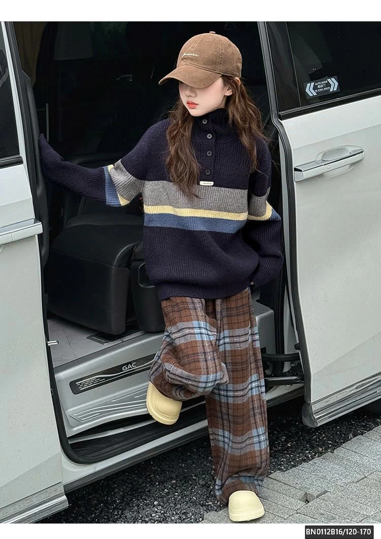 SÉT ÁO LEN KẺ PHỐI MÀU MIX QUẦN DẠ CARO