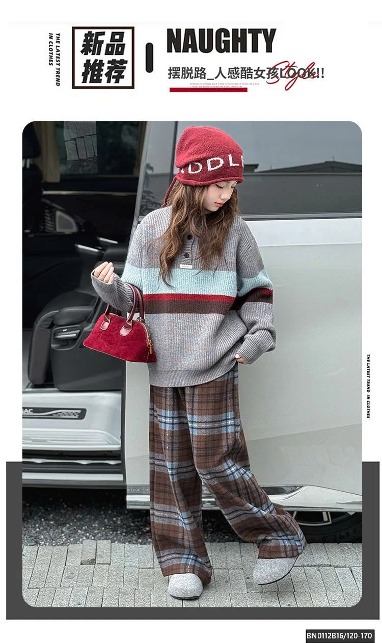 SÉT ÁO LEN KẺ PHỐI MÀU MIX QUẦN DẠ CARO