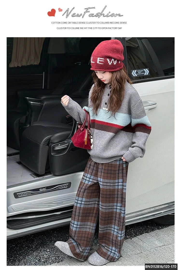 SÉT ÁO LEN KẺ PHỐI MÀU MIX QUẦN DẠ CARO