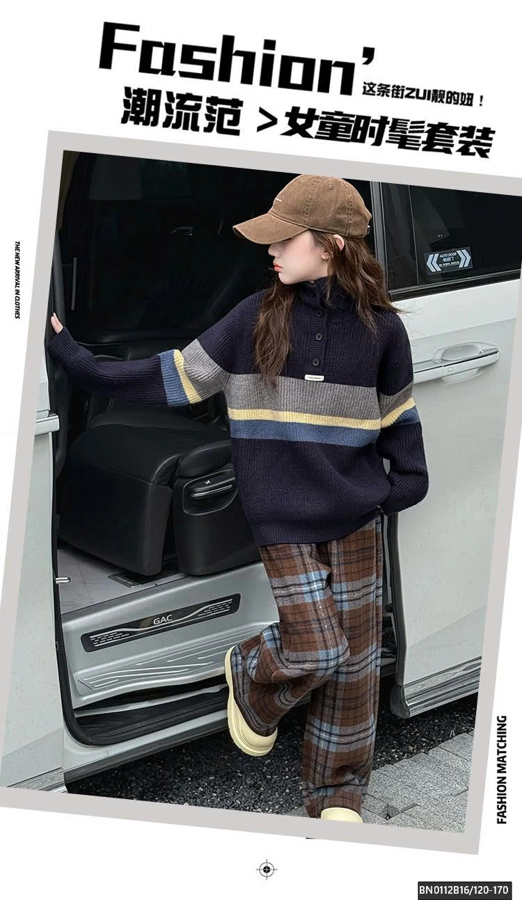 SÉT ÁO LEN KẺ PHỐI MÀU MIX QUẦN DẠ CARO