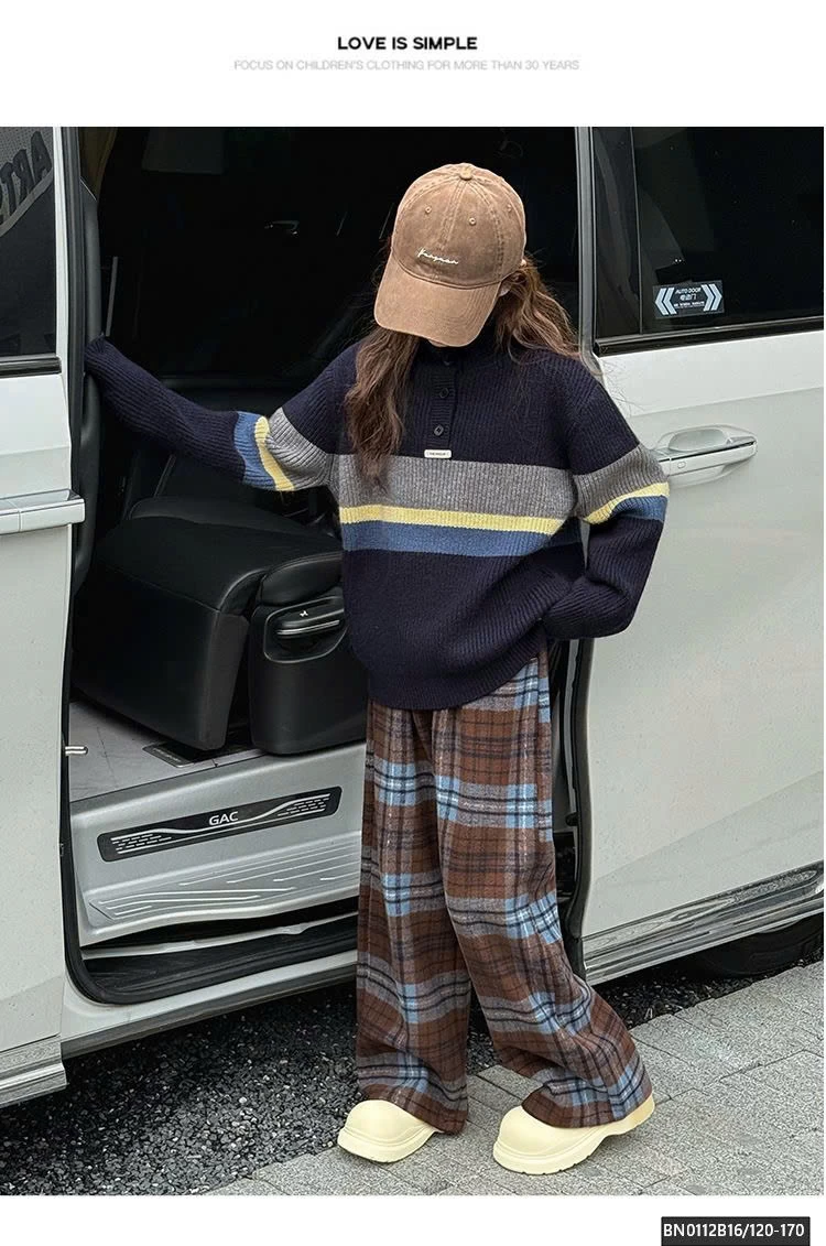 SÉT ÁO LEN KẺ PHỐI MÀU MIX QUẦN DẠ CARO