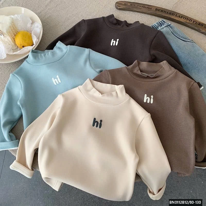 ÁO THUN LÓT LÔNG  CHỮ HI CAO CỔ